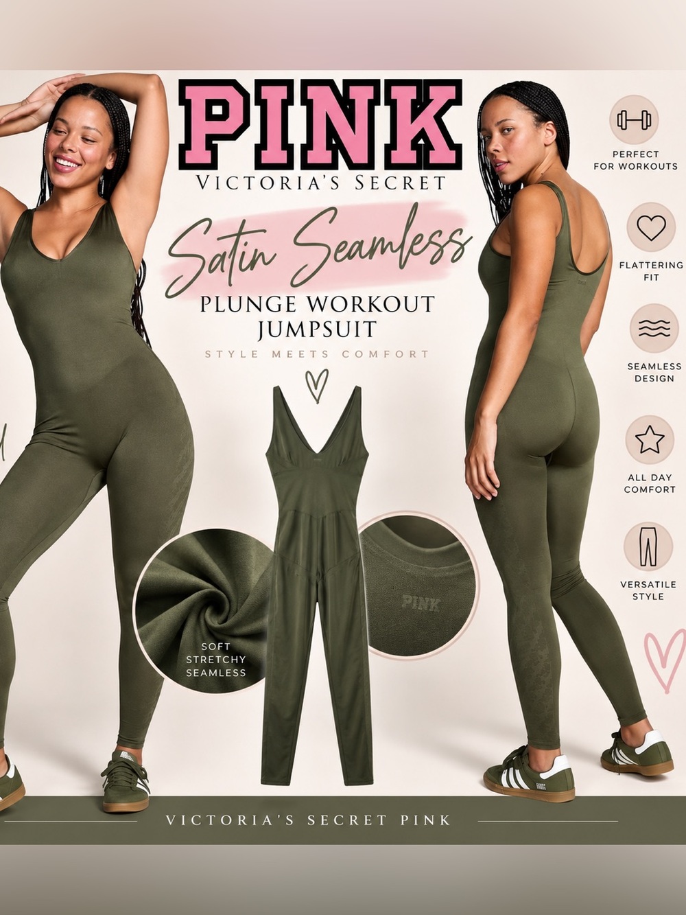 Victoria’s Secret PINK Satin Seamless Plunge Workout Onesie